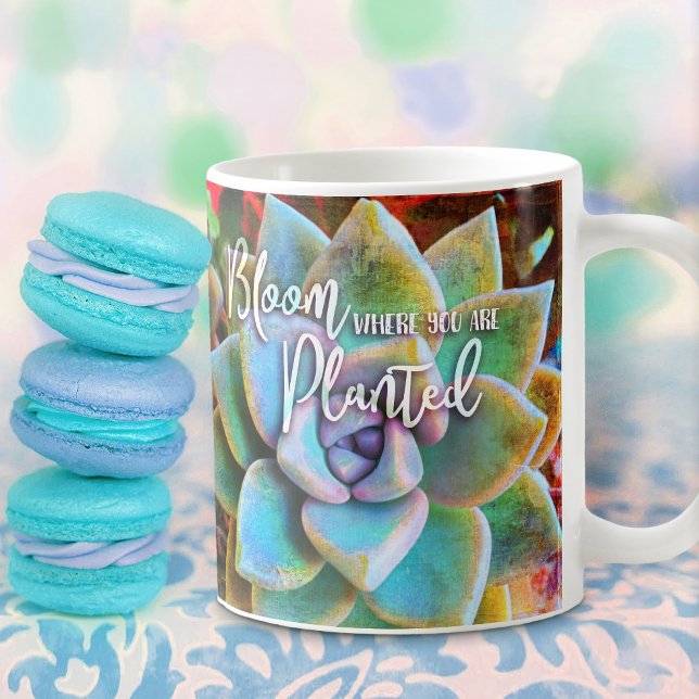 Mug Cactus Vert Turquoise Fleur Où L'On Est Planté (Créateur téléchargé)