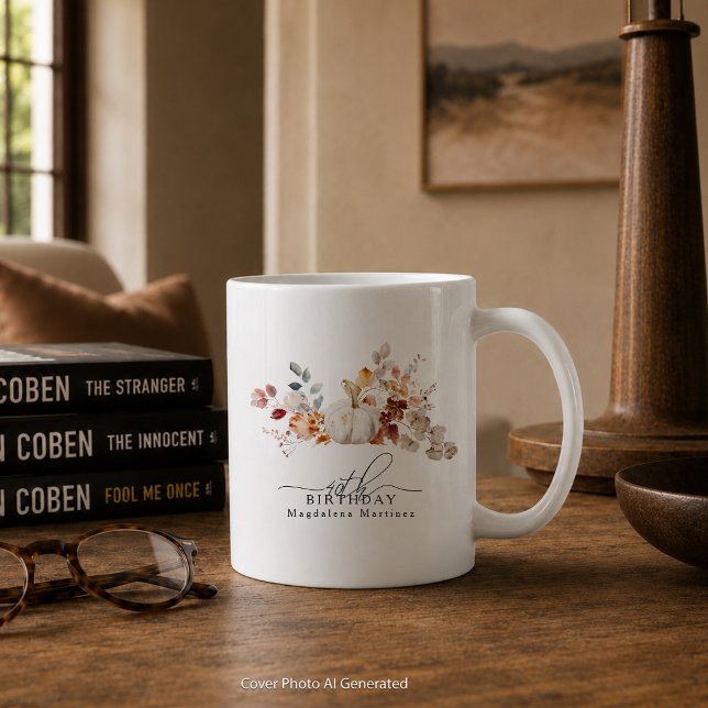Mug Cadeau 40e anniversaire Citrouille blanche Fleurs  (Créateur téléchargé)