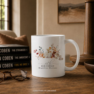 Mug Cadeau 80e anniversaire Citrouille blanche Fleurs 