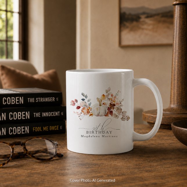 Mug Cadeau 90e anniversaire Citrouille blanche Fleurs  (Créateur téléchargé)