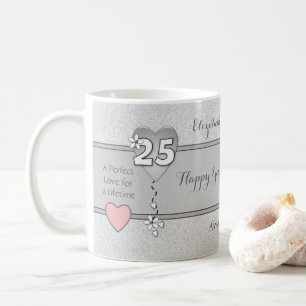 Mug Cadeau anniversaire 25 ans avec coeur et noms