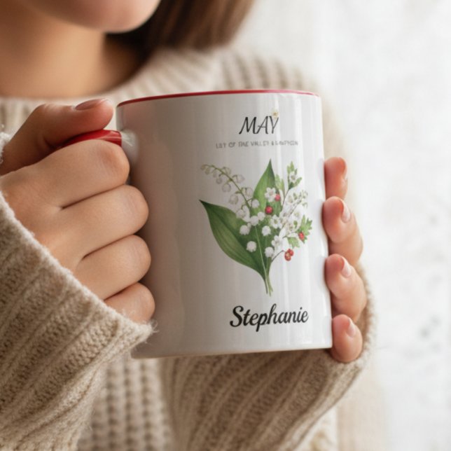 Mug Cadeau botanique du mois de naissance Muguet (Soft Botanical Lily of the Valley – May Birth Month Gift mug)