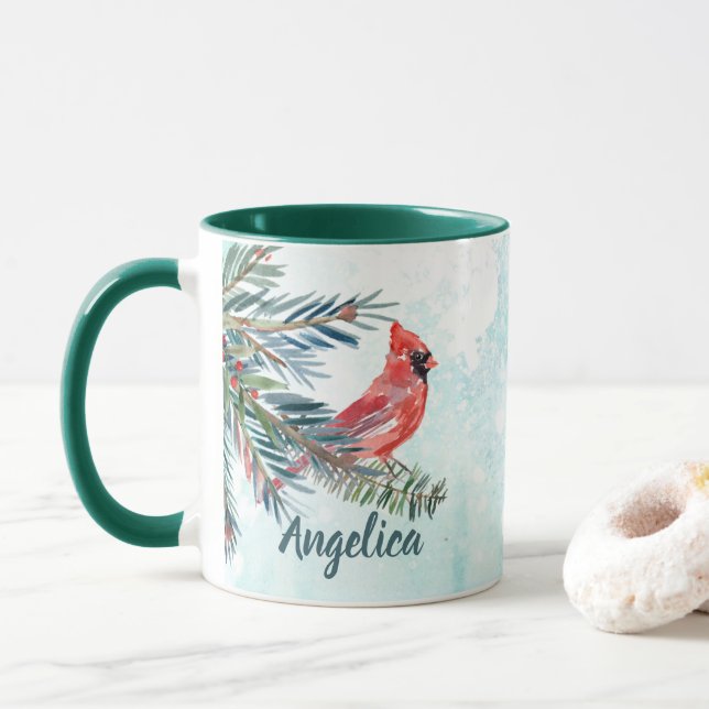 Mug Cadeau Cardinal avec Nom Personnalisé (Avec donut)