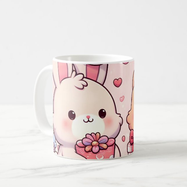 Mug Cadeau d'amour de lapin et d'ours mignon Kawaii de (Devant gauche)
