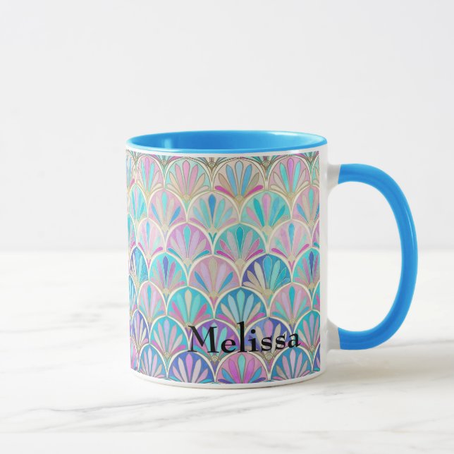 Mug Cadeau d'anniversaire Art déco pour ses roses bleu (Droite)