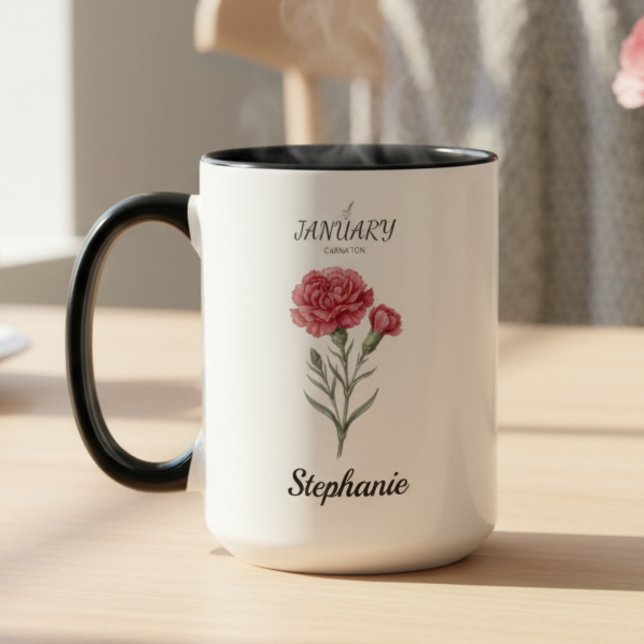 Mug Cadeau d'anniversaire de janvier Carnation Fleur d (January birth month flower carnation birthday coffee mug)