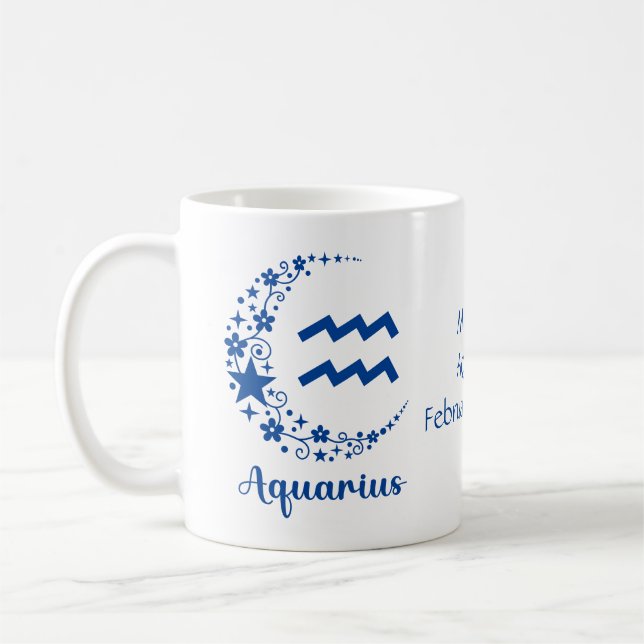 Mug Cadeau d'anniversaire du zodiaque Verseau Bleu (Gauche)