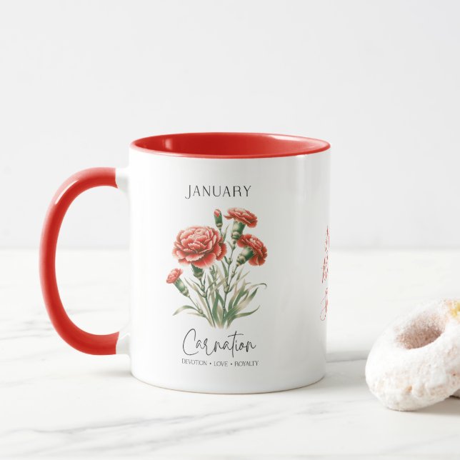 Mug Cadeau d'anniversaire Fleur de naissance de janvie (Avec donut)