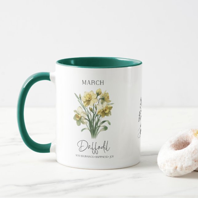 Mug Cadeau d'anniversaire Narcisse Fleur du mois de na (Avec donut)