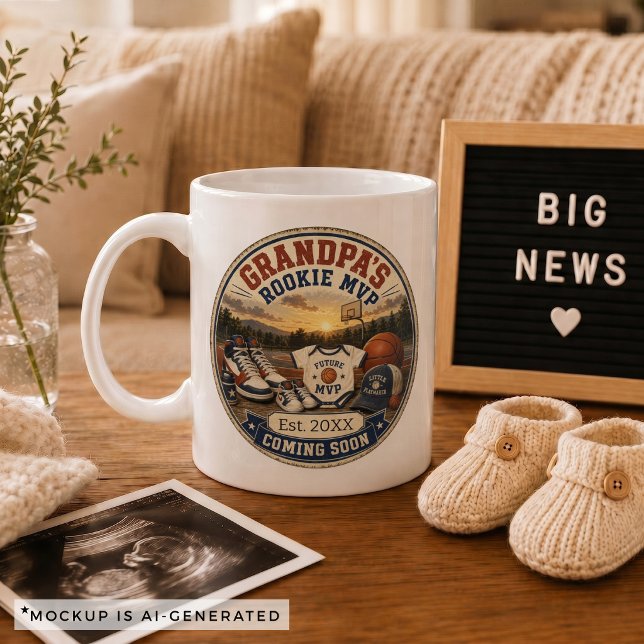 Mug Cadeau d'annonce de grossesse pour grand-père Bask (Pregnancy Announcement Gift for Grandpa Basketball Coffee Mug)