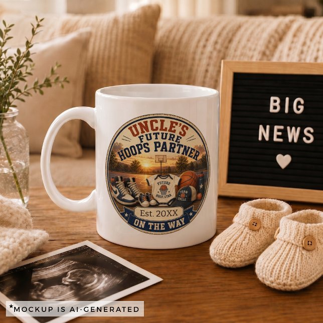 Mug Cadeau d'annonce de grossesse pour l'oncle Basketb (Pregnancy Announcement Gift for Uncle Basketball Coffee Mug)