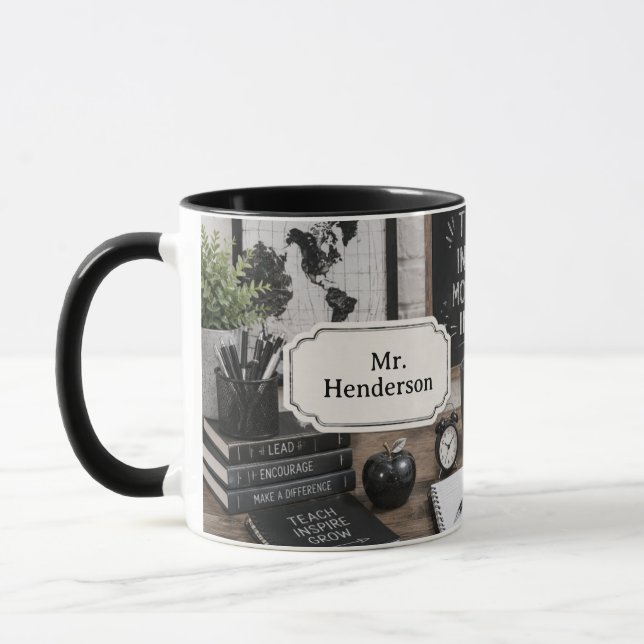 Mug Cadeau d'appréciation pour enseignant Noir & Blanc (Gauche)