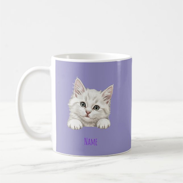 Mug Cadeau d'art de chaton personnalisé avec nom perso (Gauche)