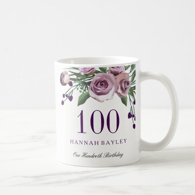 Mug Cadeau de 100e anniversaire Rose Violette Prune (Droite)