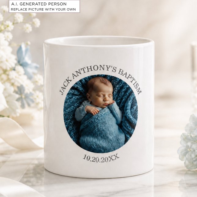 Mug Cadeau de baptême spécial pour garçon avec photo (Créateur téléchargé)