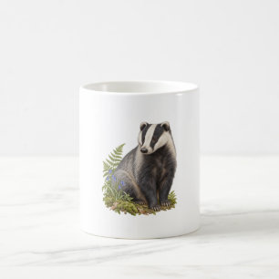 Mug Cadeau de Blaireau Européen avec Jacinthes et Foug