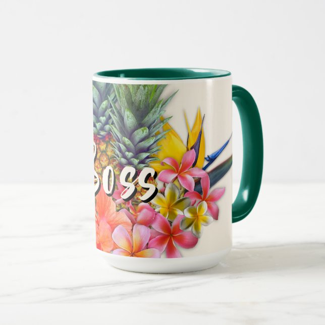 Mug Cadeau de boss tropical hibiscus ananas (Devant droit)