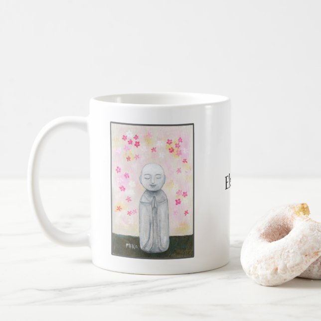 Mug Cadeau de Bouddhisme Jizo Priant dans les Fleurs N (Avec donut)