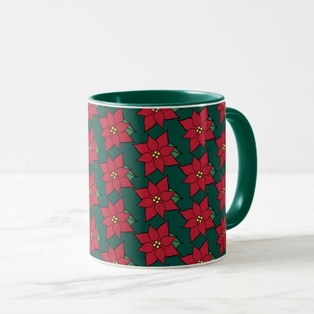 Mug Cadeau de café Poinsettias de Noël Rouge (Devant droit)
