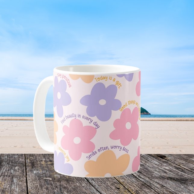 Mug Cadeau de citation florale groovy, rétro de prise  (Créateur téléchargé)