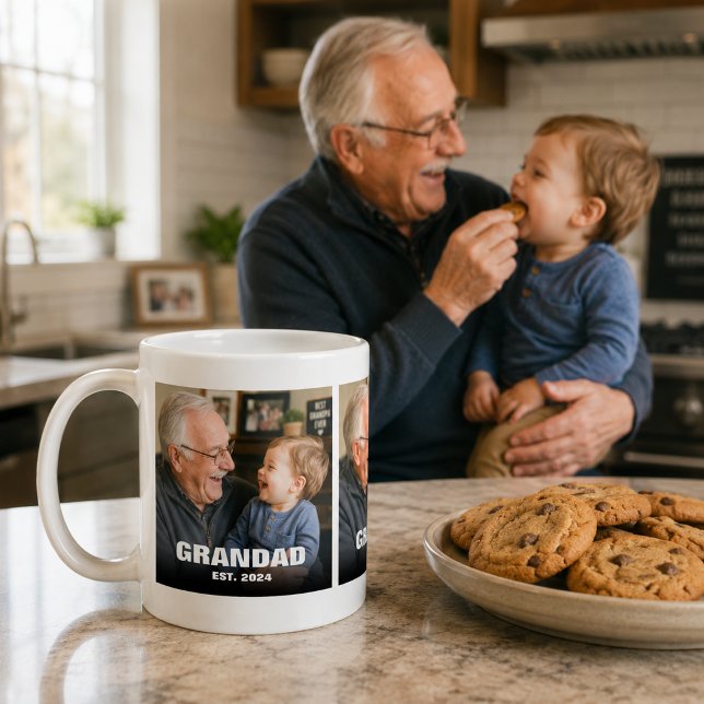 Mug Cadeau de collage photo typographique pour grand-p (Grandad Est Photo Gift Collage Typography Coffee Mug)