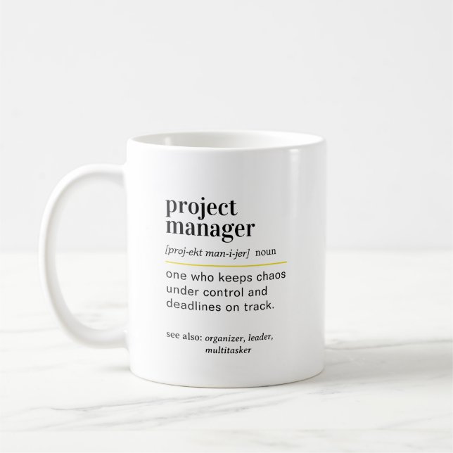 Mug Cadeau de définition d'un chef de projet drôle (Gauche)