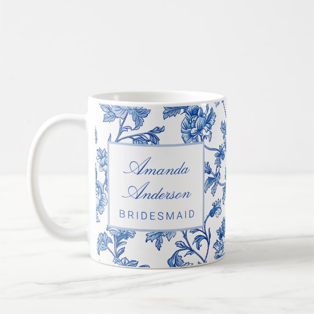 Mug Cadeau de demoiselle d'honneur en chinoiserie bleu (Gauche)