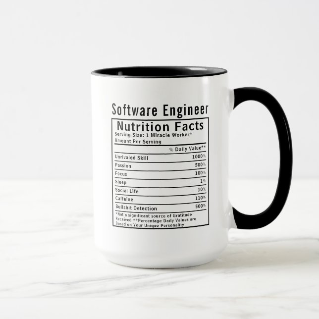 Mug Cadeau de faits nutritionnels drôles pour ingénieu (Droite)
