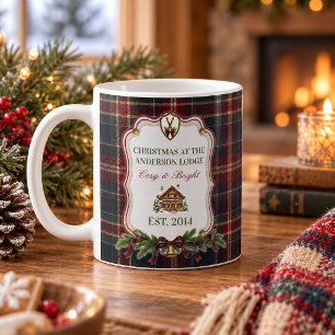 Mug Cadeau de famille personnalisé Lodge Tartan Noël