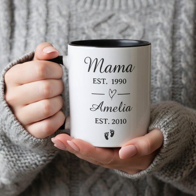 Mug Cadeau de fête des mères avec nom personnalisé | M (Personalized Mama Established Mug | Custom Name Mother's Day Gift | New Mom Gift)