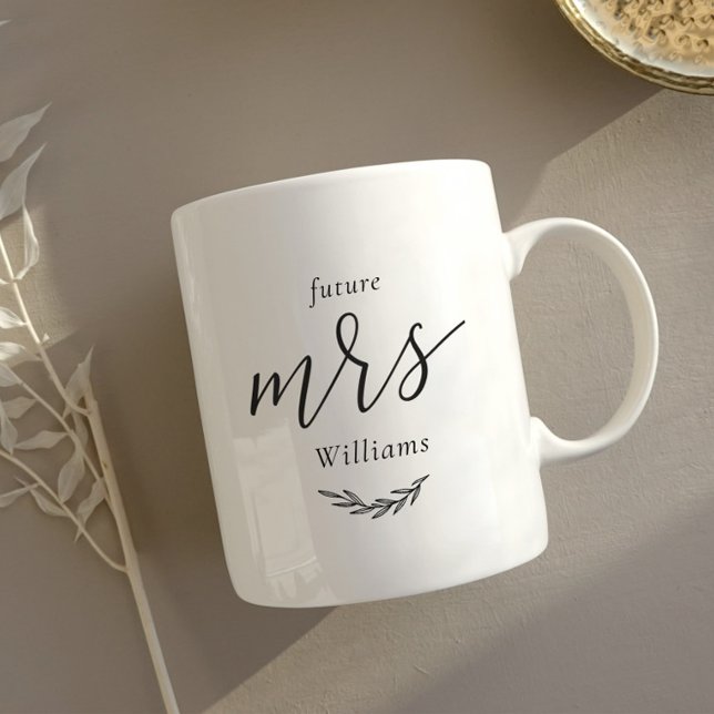 Mug Cadeau de fiançailles de Mme Feuillage Moderne pou (Créateur téléchargé)