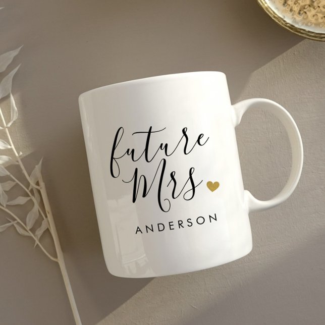 Mug Cadeau de fiançailles Future Mrs. Cœur en or moder (Créateur téléchargé)