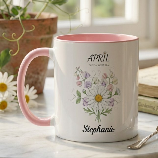 Mug Cadeau de Fleur Botanique Soeur Anniversaire d'Avr (Soft Daisy Birth Flower – Personalized April Gift)
