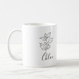 Mug Cadeau de fleur de naissance de houx personnalisé