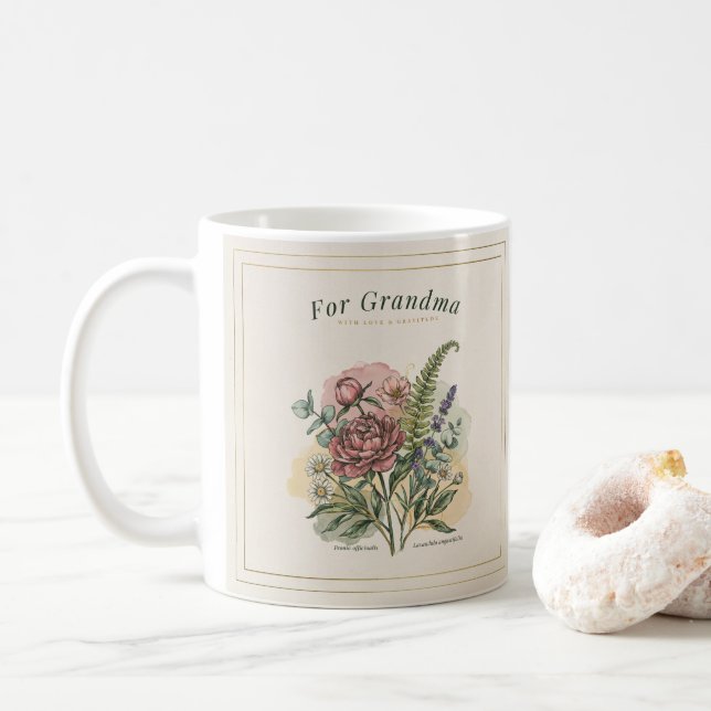 Mug Cadeau de grand-mère botanique (Avec donut)