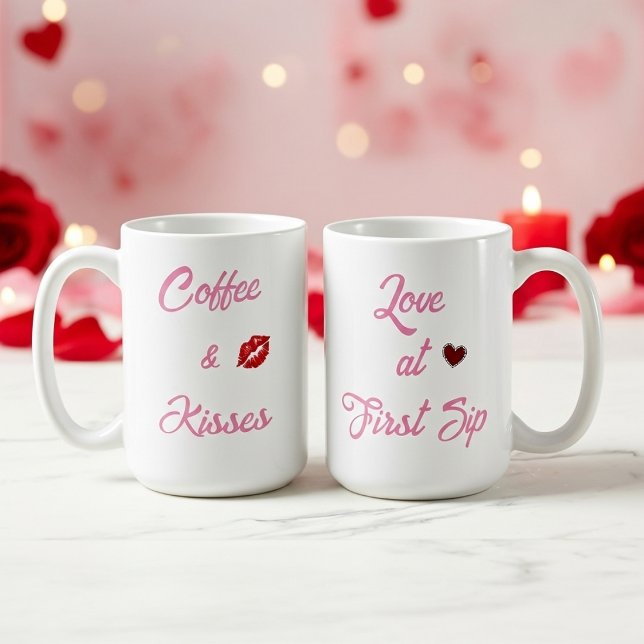 Mug Cadeau de la Saint-Valentin Café et Baisers avec T (Créateur téléchargé)