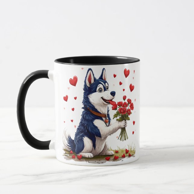 Mug 💘 Cadeau de la Saint-Valentin Chien Husky Mignon  (Gauche)