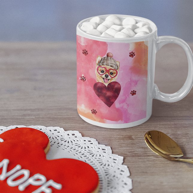 Mug Cadeau de la Saint-Valentin Chien Pomeranian Orang (Créateur téléchargé)