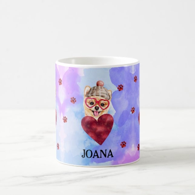 Mug Cadeau de la Saint-Valentin Chien Pomeranian Viole (Centre)