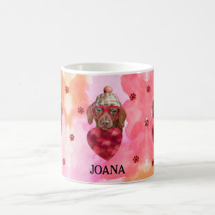 Mug Cadeau de la Saint-Valentin Chien Teckel Brun Rose