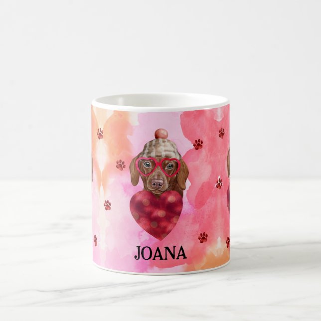 Mug Cadeau de la Saint-Valentin Chien Teckel Brun Rose (Centre)