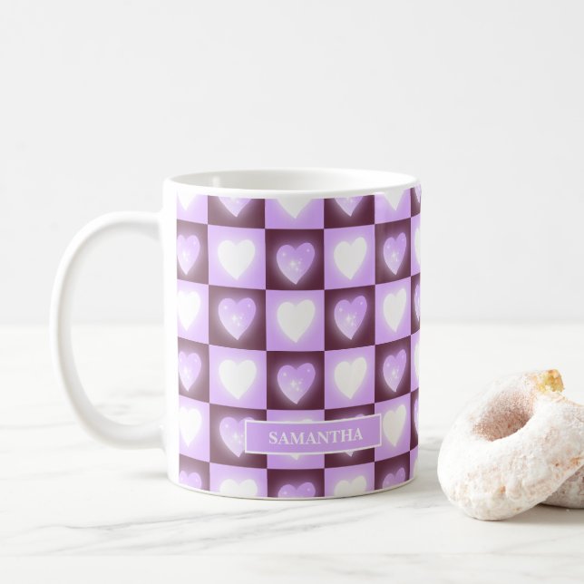 Mug Cadeau de la Saint-Valentin Cœurs Célestes Mauve P (Avec donut)