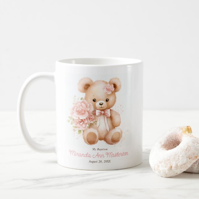 Mug Cadeau de l'invité avec ours en peluche fleuri pou (Avec donut)