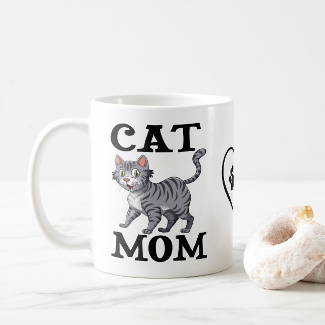 Mug Cadeau de maman de chat mignon gris tabby tigre ch (Avec donut)