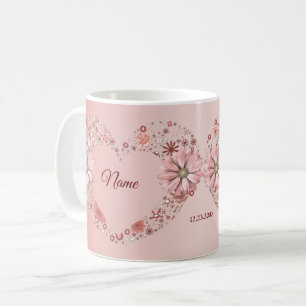 Mug Cadeau de mariage moderne cœur floral pêche
