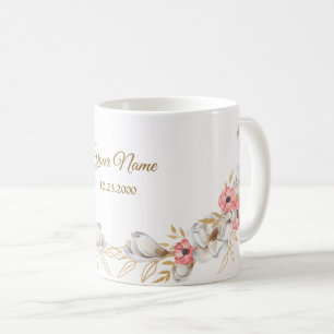 Mug Cadeau de mariage moderne pêche dorée florale rose