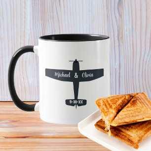 Mug Cadeau de mariage personnalisé Avion Noir