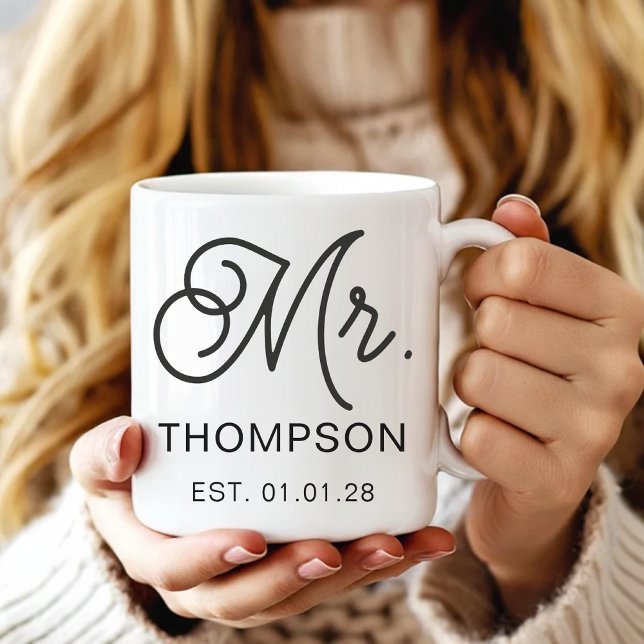 Mug Cadeau de Mariage Personnalisé pour Mari et Fe (Elegant Mr and Mrs Coffee Mug Wedding Gift, Custom Couple Mug Birthday Gift for Wife and Husband)