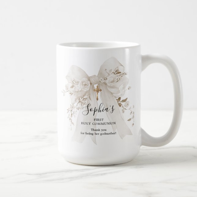 Mug Cadeau de marraine Première Communion Nœud Blanc R (Droite)