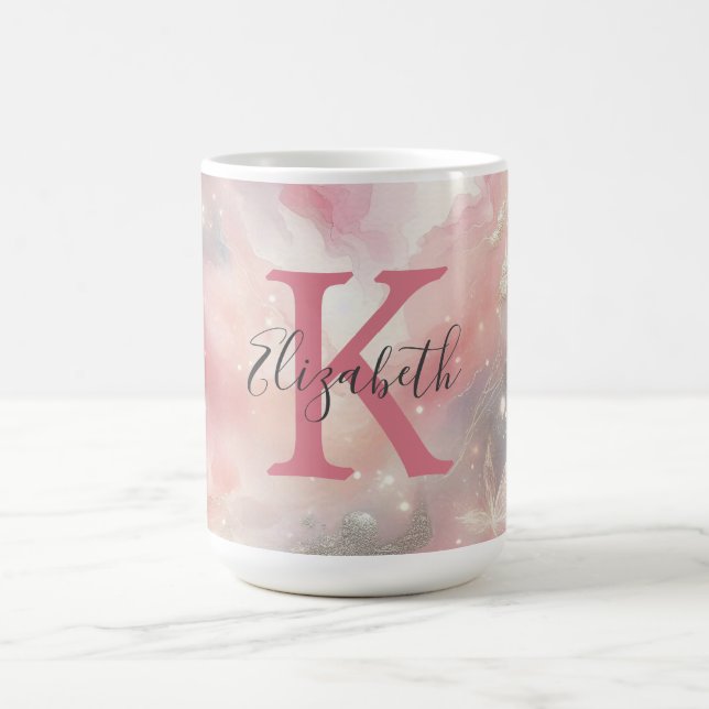 Mug Cadeau de monogramme de nom initial pastel aquarel (Centre)